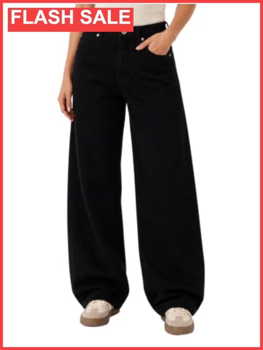 Womens Baggy Wide Leg Flared Jeans Mid Rise Loose Denim Trousers